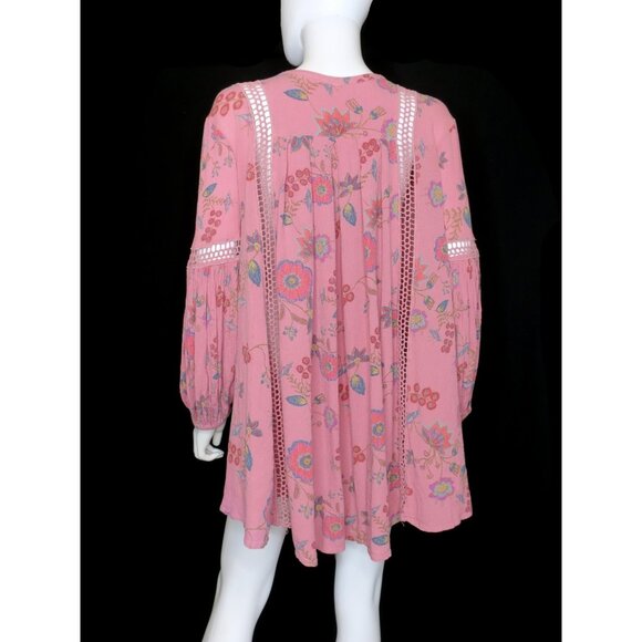 Free People Just the Two of Us Tunic Mauve Pink Floral Boho Oversized Top Small - Picture 4 of 6